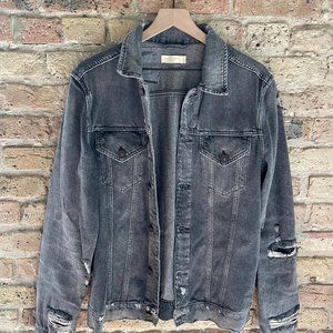 ALLSAINTS Beltar Distressed Denim Jacket (Smoke Grey/Black) - Medium
